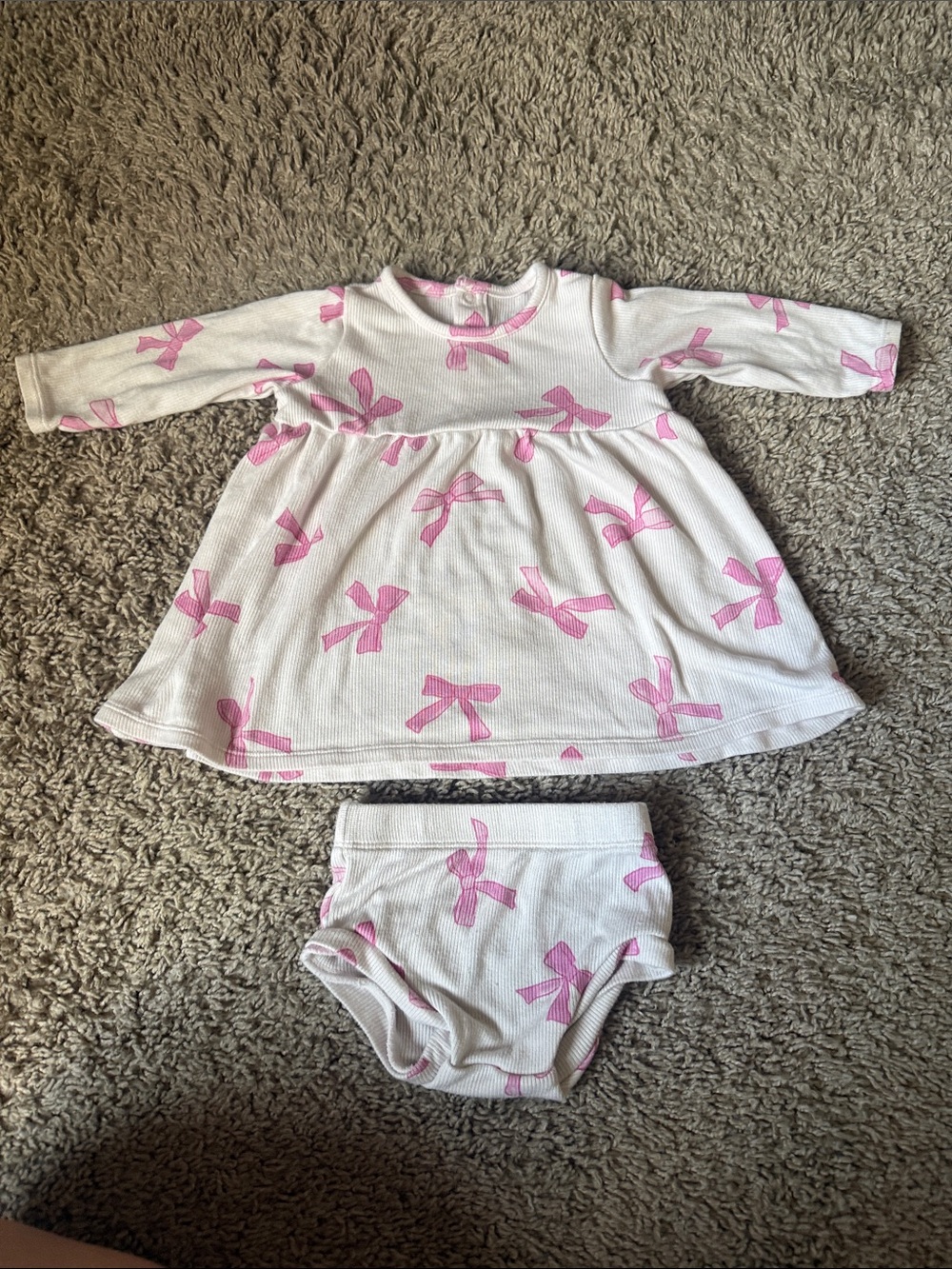 Angel Dear Baby Girl Long Sleeve Dress with Pink Bow Print